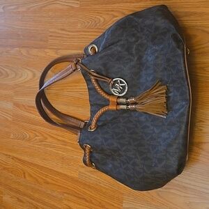 Michael Kors Leather Jet Set Large Gathered Tote MK Signature Brown